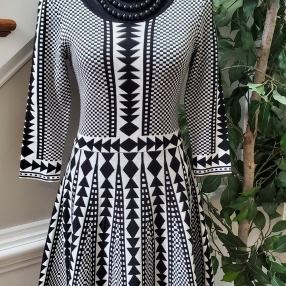 Nina Leonard Dresses & Skirts - Chic Black and White Geometric Dress